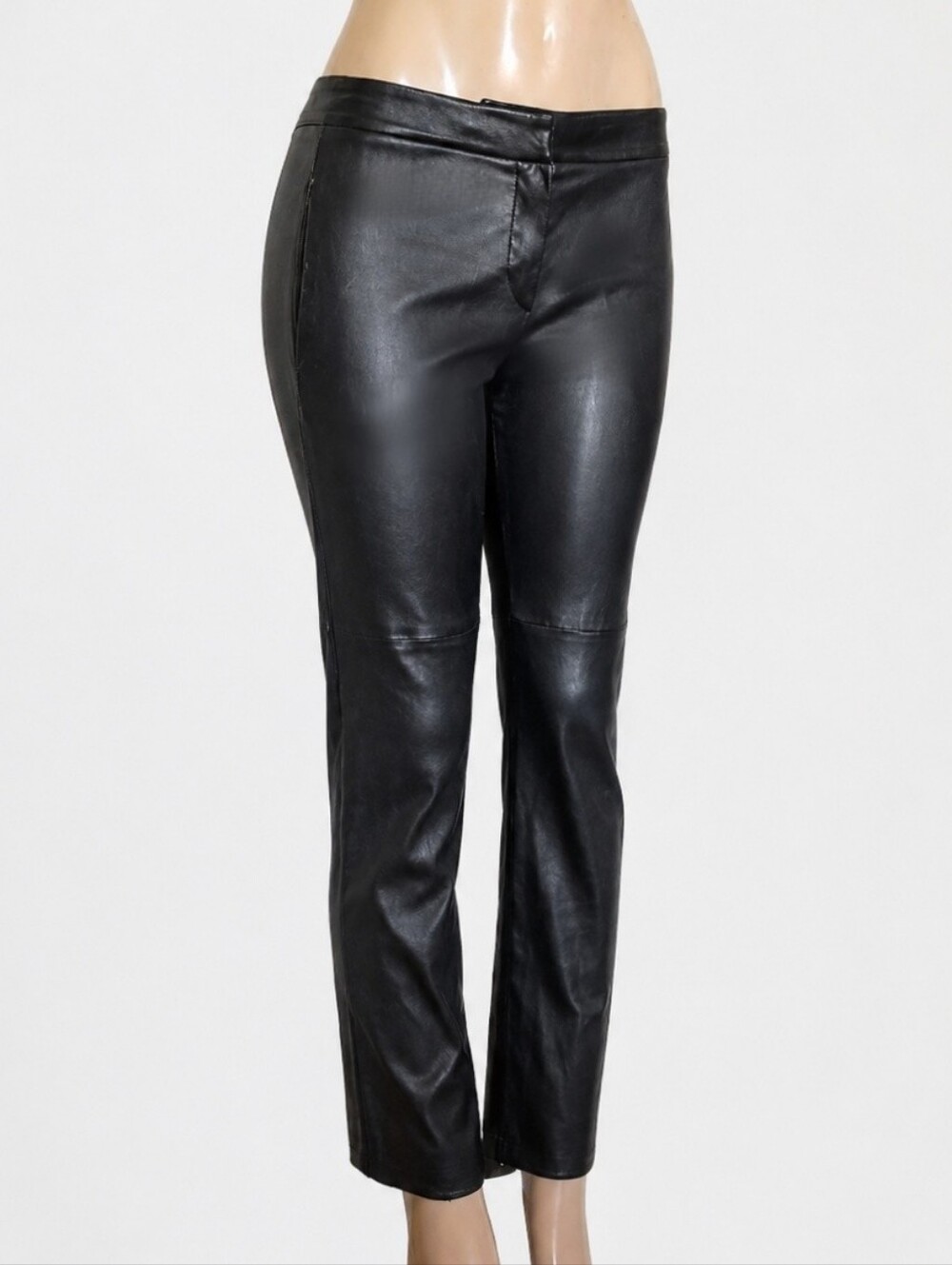 BRUNELLO CUCINELLI |  Black Leather Pants Cropped Straight Leg Italy US 6